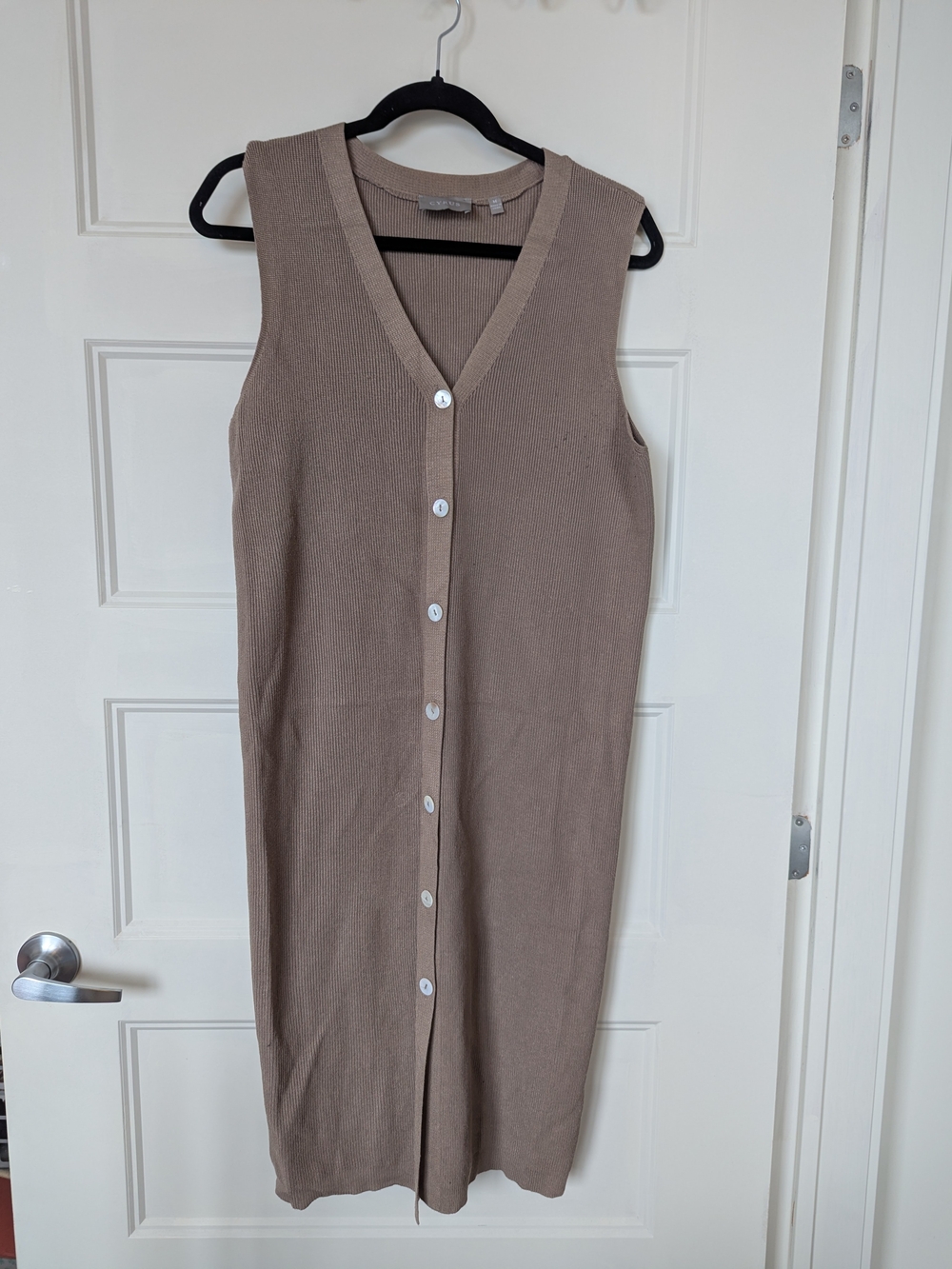 Cyrus Sleeveless Button-Front Midi Dress in Taupe